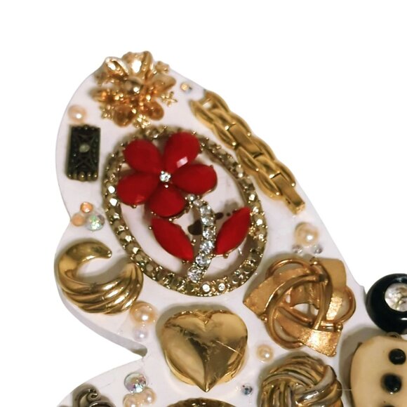 Handcrafted Butterfly Jewelry Wall Art Decor With Vintage Accents Repurposed - Picture 5 of 6